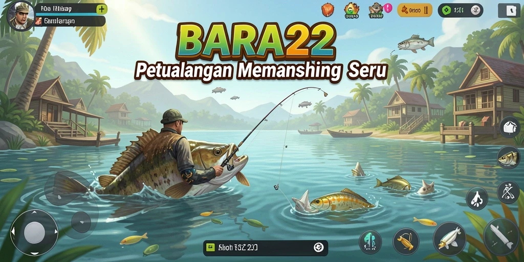Screenshot gameplay BARA22 menampilkan aksi memancing yang mendebarkan.