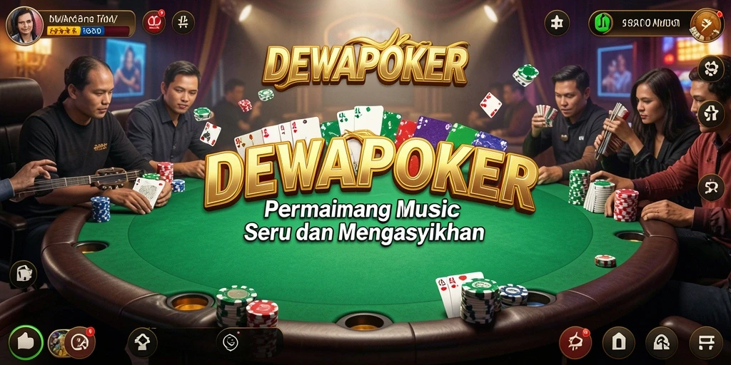 Tampilan gameplay seru DEWAPOKER dengan berbagai pilihan lagu.