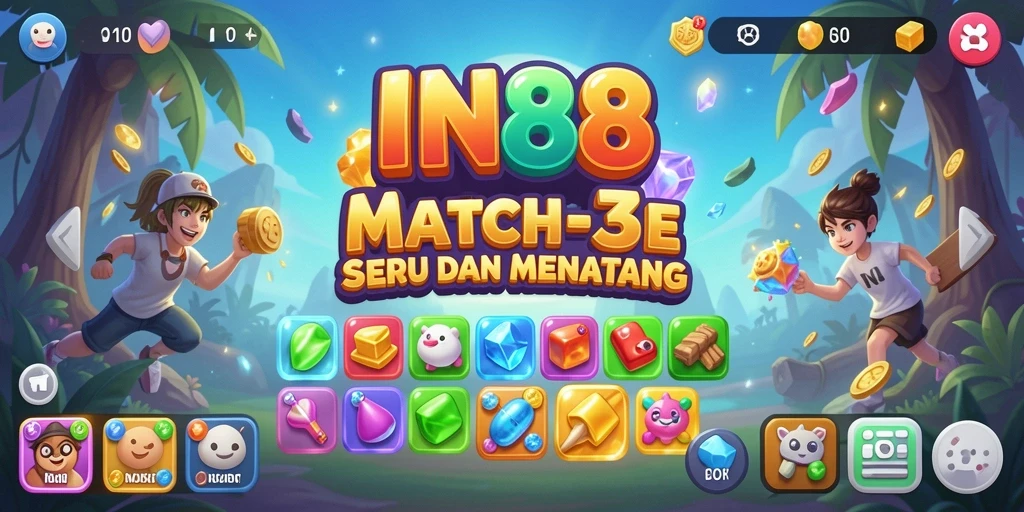 Menampilkan gameplay seru Match-3 dalam IN88 dengan grafis yang menawan.