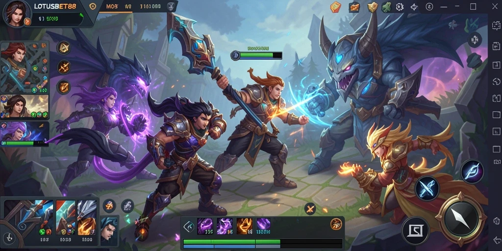 Tangkapan layar gameplay LOTUSBET88 yang menunjukkan pertarungan seru.