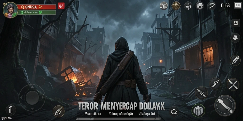 Tampilan gameplay menegangkan di QQNUSA dengan kegelapan yang menyelimuti.