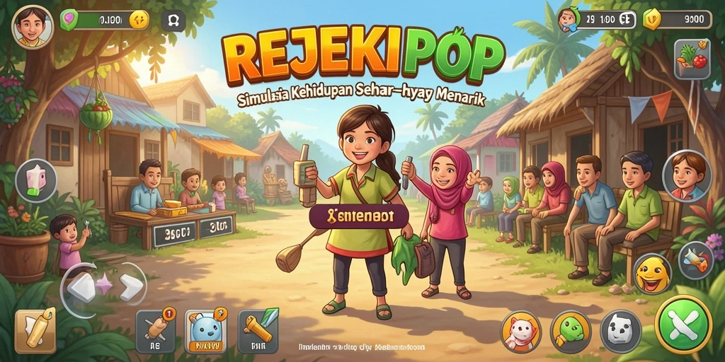 Tampilan gameplay REJEKIPOP menampilkan interaksi karakter yang hidup dan lingkungan yang dinamis.