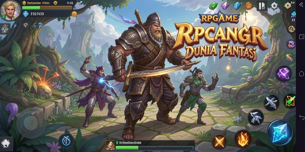 Screenshot utama RPGAME menampilkan karakter dalam pertarungan epik.
