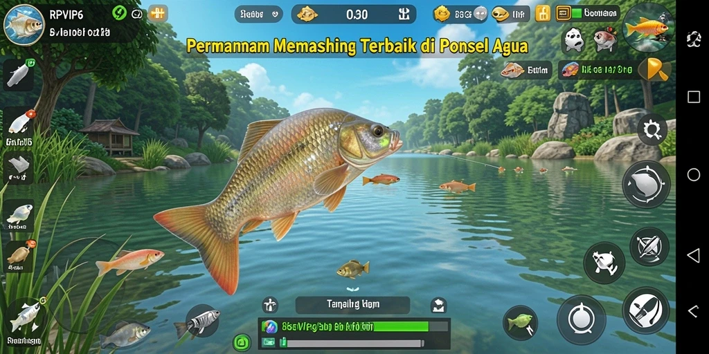 Tampilan gameplay RPVIP6 yang seru dengan berbagai ikan yang dapat ditangkap.